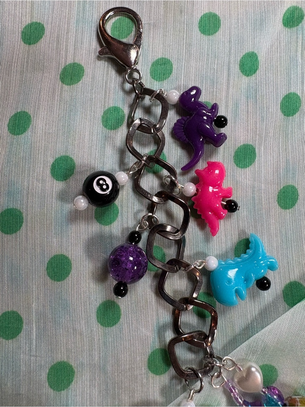 Colorful Dinosaur & Heart Purse Charm in Purple, Pink, Blue - Picture 4 of 4